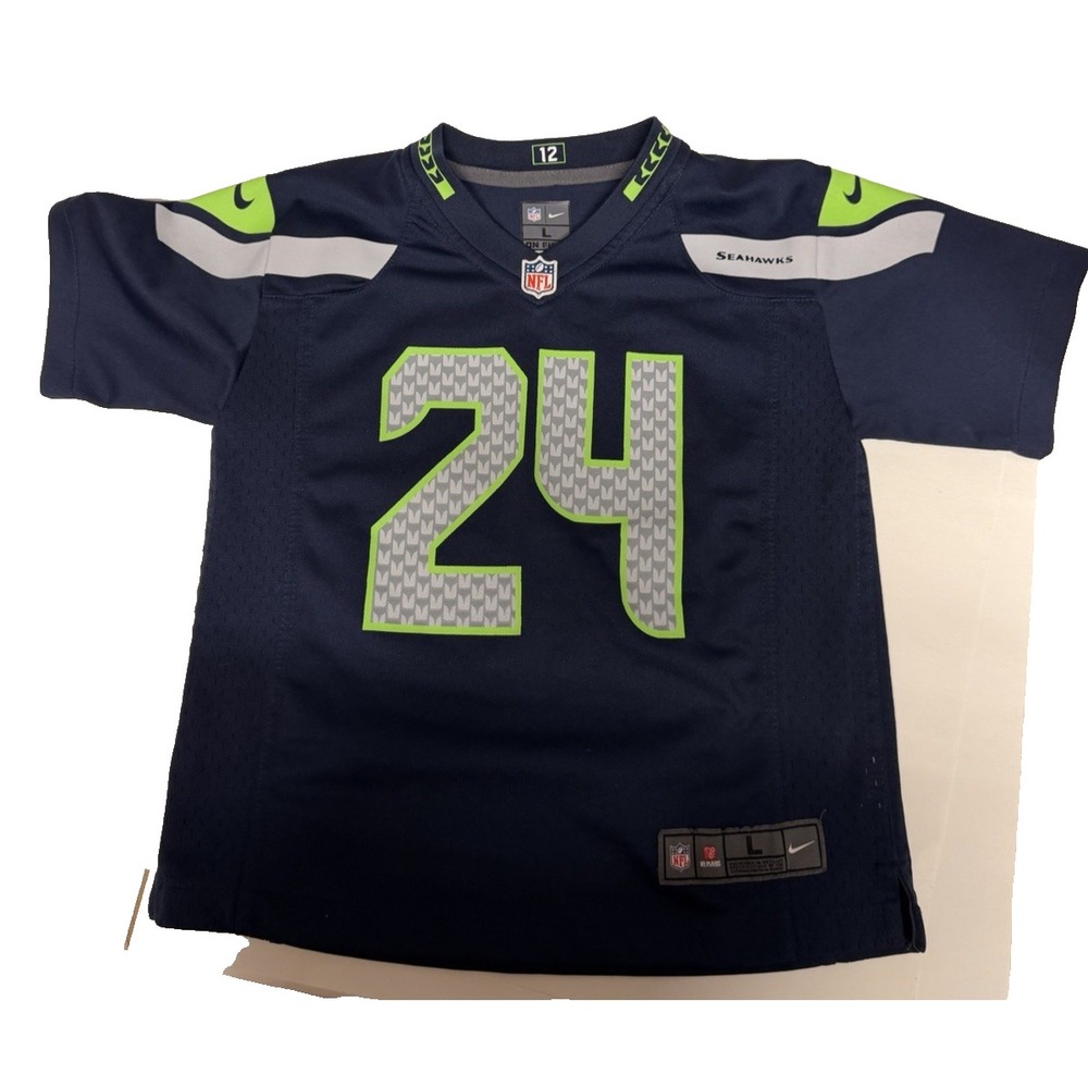 Seattle Seahawks Jersey Boys Large Blue NFL Football Nike Marshawn Lynch 24